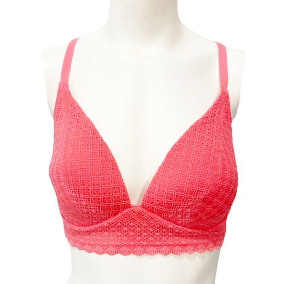 Victoria’s Secret Longline Bralette Bra Orange Texture And Lace 34D V-Neck - Picture 1 of 7